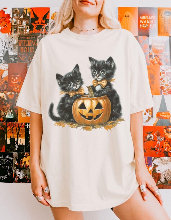 Spooky Cat Halloween Shirt, Vintage 90s Halloween Cat Shirt, Pumpkin Cat Shirt, Halloween Shirt, Retro Halloween Tee, Spooky Season Shirt