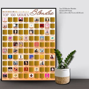 Top 100 Filme: Blondes Scratch-Off Poster- Beliebte Filme- Filmklassiker- Filme mit Blonden in der Hauptrolle - Ideen für einen Filmabend- Ideen für ein Date Night