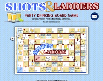 Shots & Ladders Nostalgic Board Game- Adult Drinking Game- Bachelor Party Game- Bachelorette Party Drinking Game- Nostalgic Board Games