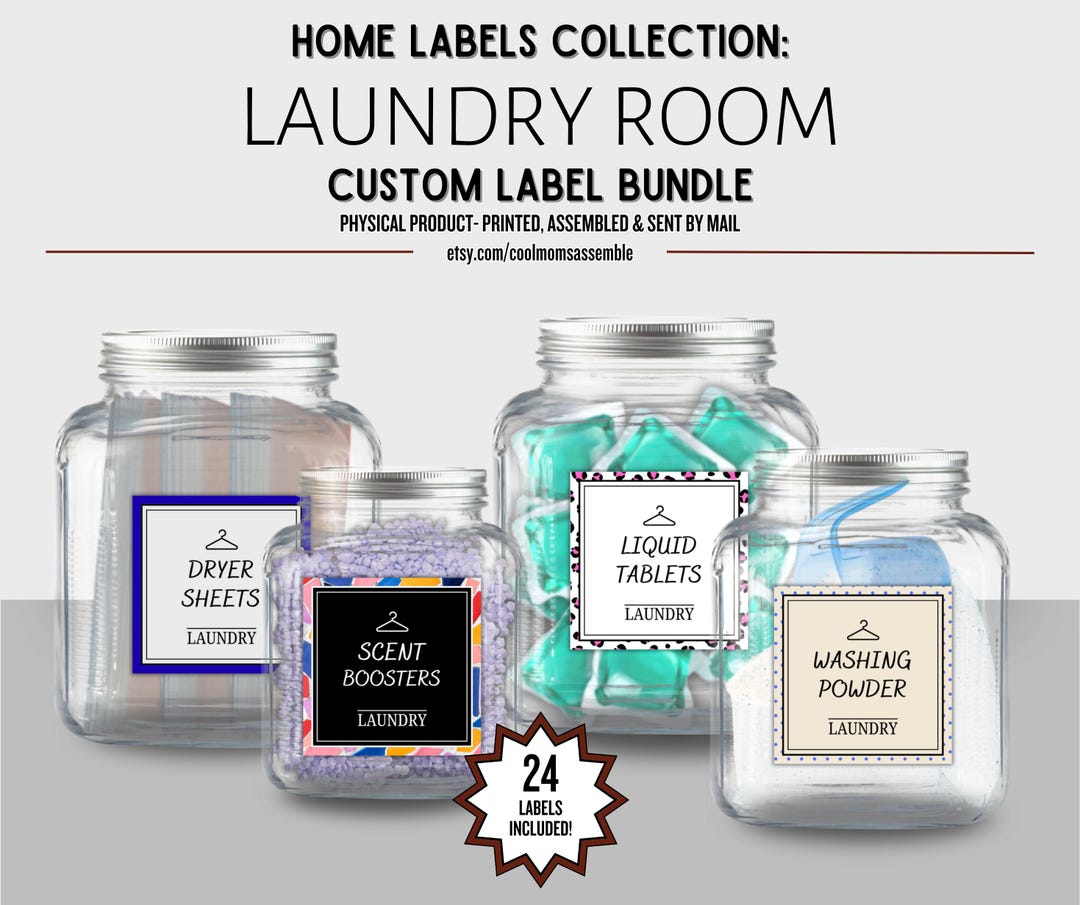 Room Label Work Laundry Room Label Bundle- 24 Label Bundle- White Labels- Black Labels ...