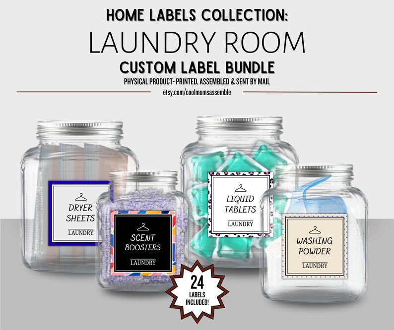 Room Rabel Laundry Room Label Bundle- 24 Label Bundle- White Labels- Black Labels ...