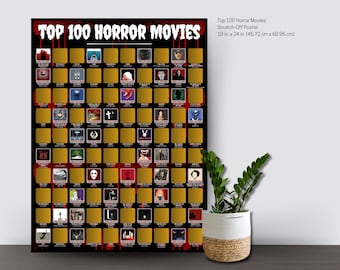 Cartaz para raspar dos 100 melhores filmes de terror - Ideias para noites de cinema - Filmes populares - Filmes de Halloween - Filmes imperdíveis - Filmes de terror - Filme clássico