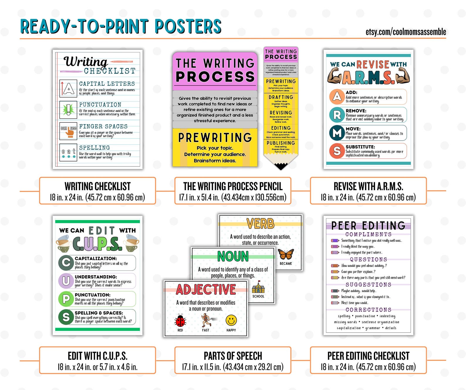 Writing Posters Classroom Decor Bundle- Grammar Posters- Teacher