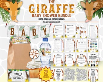 Giraffe Baby Shower Bundle- Safari Baby Shower- Baby Shower Games- Baby Shower Decorations- Baby Shower Bundle- Digital Download