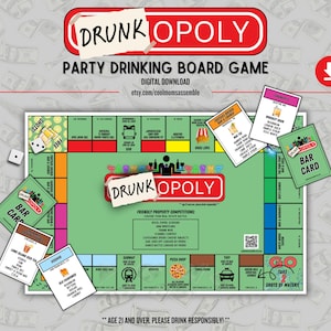 Drunk-opoly Nostalgic Drinking Game- Digital Download- Bachelorette Party- Bachelor Party- Adult Party Games- Printable Board Games