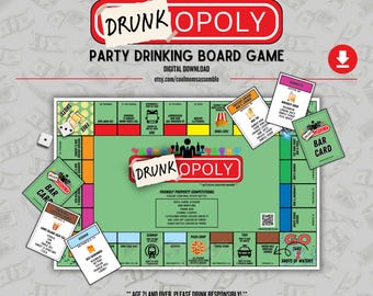 Juego de beber nostálgico Drunk-opoly - Descarga digital - Despedida de soltera - Juegos para fiestas de adultos - Juegos de mesa imprimibles