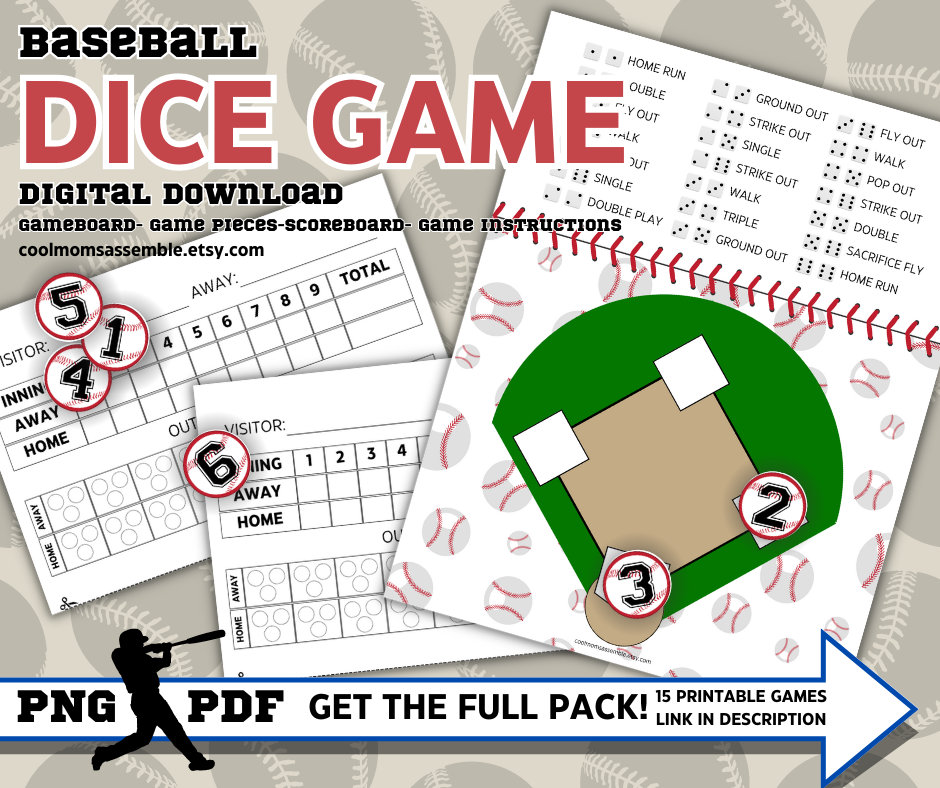 Baseball Dice Game Printable Baseball Game Baseball Party Game