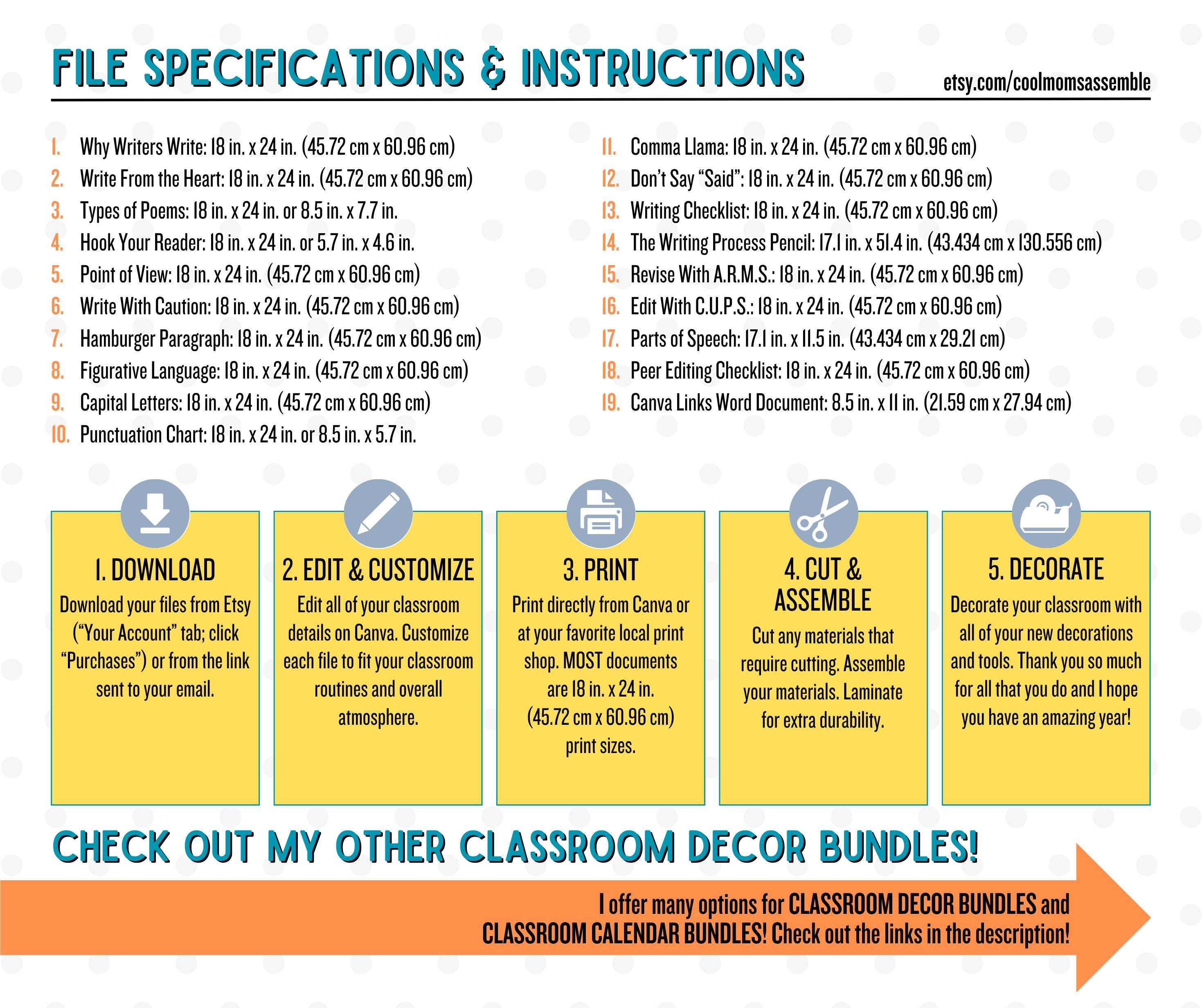 Writing Posters Classroom Decor Bundle- Grammar Posters- Teacher ...