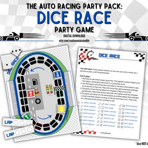 Dice Race Auto Racing Party Game- Printable Racing Game- Racing Party Game- Kid's Party Game- Printable Party Game- Digital Download