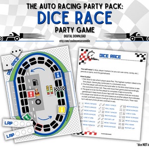Dice Race Auto Racing Party Game- Printable Racing Game- Racing Party Game- Kid&#39;s Party Game- Printable Party Game- Digital Download