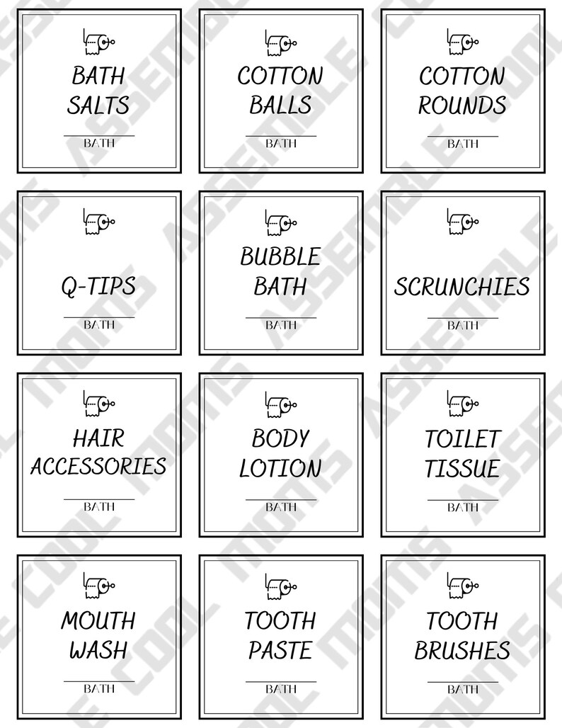 Bathroom Label Bundle 48 Label Bundle White Labels Black Labels