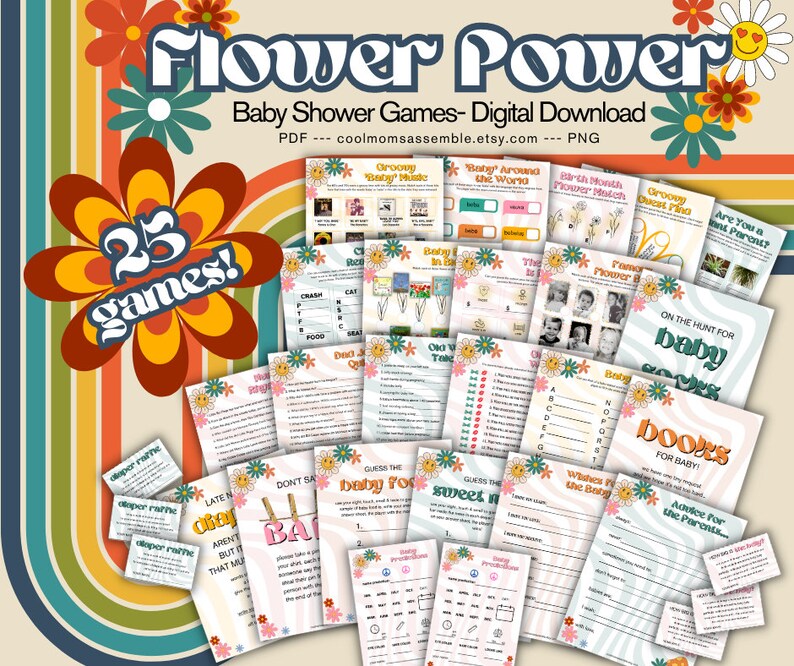 Flower Power Baby Shower Bundle Baby Shower Games Digital Etsy