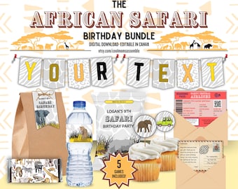 African Safari Birthday Bundle- Safari Birthday Party- Safari Party Games- Safari Party Decorations- Birthday Party Digital Download