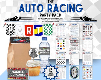 Auto Racing Party Pack- Racing Party Pack- Racing Party Games- Printable Party Games- Printable Party Decorations- Digital Party Download