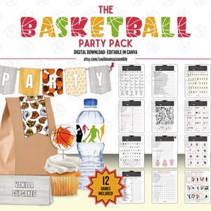Basketball Party Pack- Basketball Party Games- Basketball Squares- Basketball Drinking Game- Kid&#39;s Basketball Games- Basketball Decorations