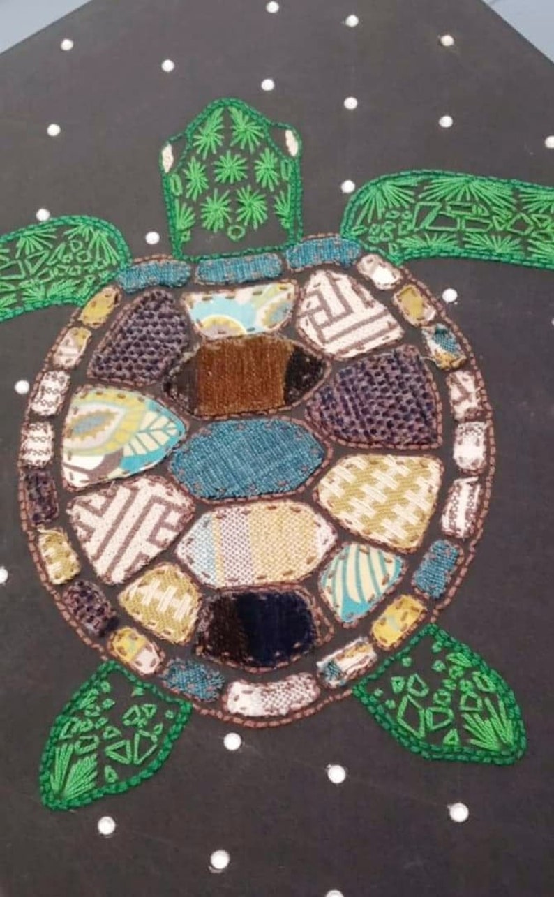 Turtle Shell Bling Patchwork Bling Hand-sewn Canvas 15in. X 20in.- Sea Turtle Art- Home ...