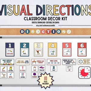 Visual Directions & Supplies Needed Classroom Decor Kit- Visual Directions- Visual Supplies Needed for Classroom- Classroom Management