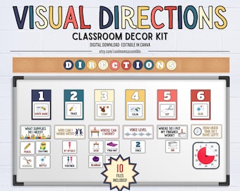 Visual Directions & Supplies Needed Classroom Decor Kit- Visual Directions- Visual Supplies Needed for Classroom- Classroom Management