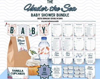 Paquete para Baby Shower Bajo el Mar - Descarga Digital - Baby Shower Oceánico - Juegos para Baby Shower - Baby Shower Náutico - Baby Shower Neutro