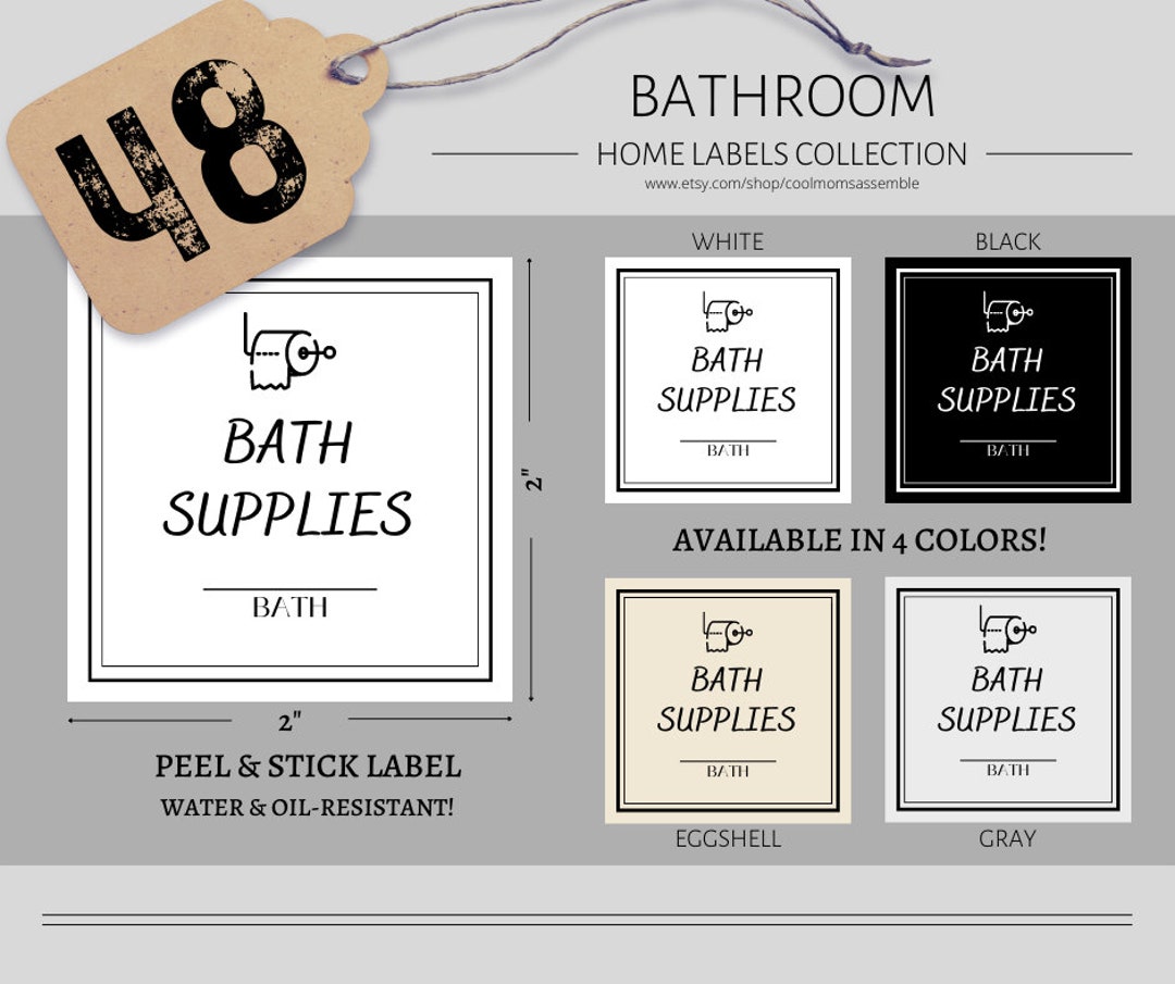 Labels Batroons Bathroom Label Bundle 48 Label Bundle White Labels Black Labels ...