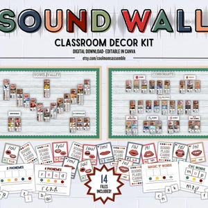 Kit de décoration de mur sonore pour la salle de classe - Premier cycle du primaire - Cartes sonores Flash - Boîtes à sons - Exercices du son - Voyelles et consonnes - Phonèmes visuels