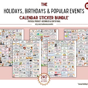 Pacote de adesivos para feriados, aniversários e eventos populares, adesivos de calendário, adesivos para diário com marcadores, adesivos para planejadores, eventos populares