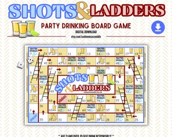 Juego de beber nostálgico Shots & Ladders - Descarga digital - Despedida de soltera - Juego para fiestas de adultos - Juego de mesa imprimible