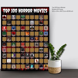 Top 100 Horrorfilme Rubbelposter - Filmabend Ideen - Beliebte Filme - Kinetische Klassiker - Must-See Filme - Gruselige Filme - Klassischer Film