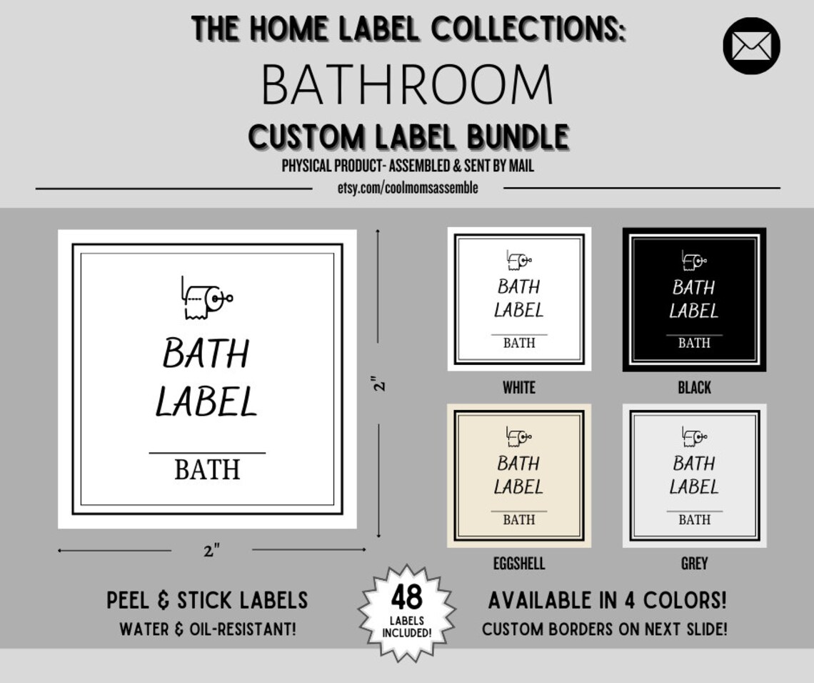 Bathroom Label Bundle- 48 Label Bundle- White Labels- Black Labels ...