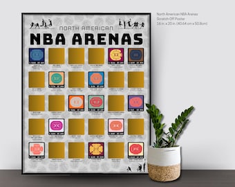 North American NBA Arenas Scratch-Off Poster- Sport Posters- Places to Visit- Gift Idea- NBA Arenas- Basketball Poster