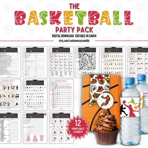 Basketball Party Pack- Basketball Party Games- Basketball Squares- Basketball Drinking Game- Kid&#39;s Basketball Games- Basketball Decorations