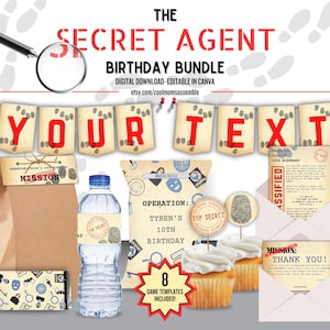 Secret Agent Birthday Bundle- Digital Download- Spy Birthday Party Pack- Spy Birthday Games- Secret Agent Party Ideas- Printable Decorations
