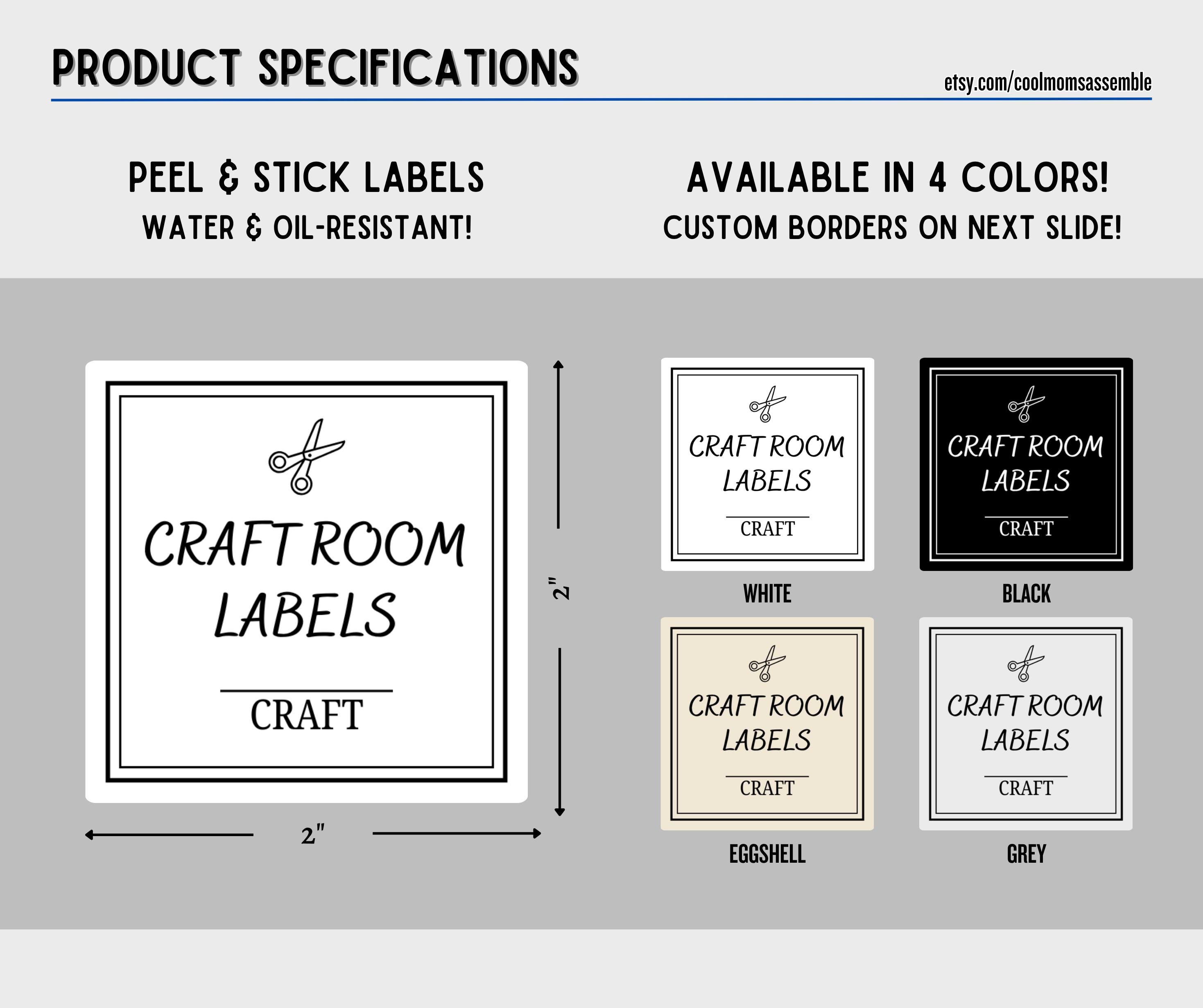 Room Labels Examples Craft Room Label Bundle- 72 Label Bundle- White Labels- Black Labels ...