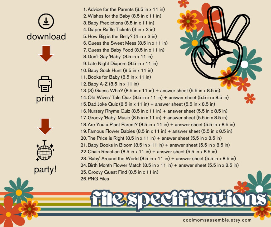 Flower Power Baby Shower Bundle Baby Shower Games Digital Etsy