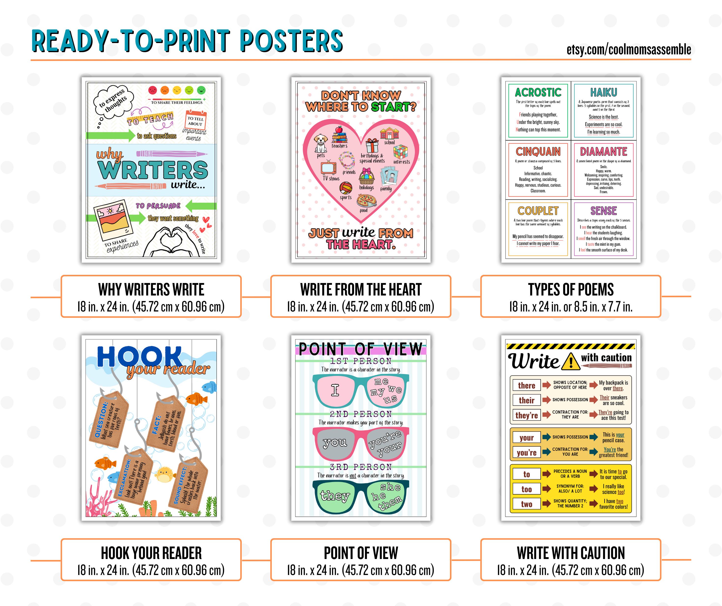 Writing Posters Classroom Decor Bundle- Grammar Posters- Teacher ...