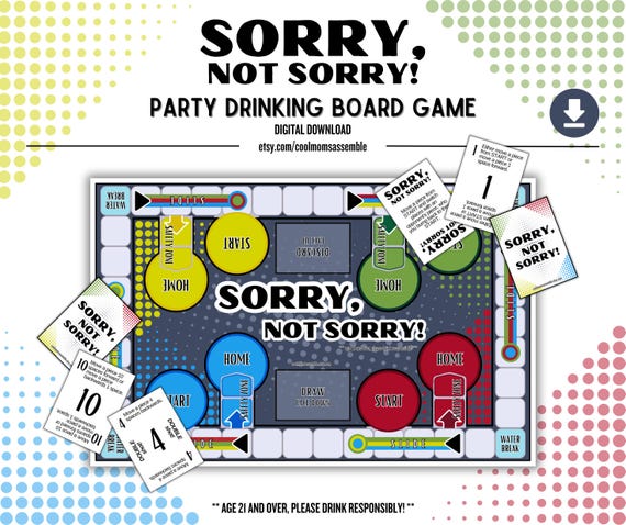 Sorry, Not Sorry! Nostalgic Drinking Game- Digital Download- Bachelorette Party- Bachelor Party- Adult Party Game- Printable Games