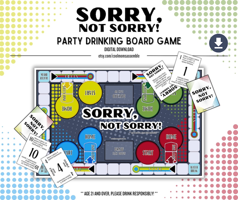 ¡Lo siento, no lo siento! Juego de beber nostálgico - Descarga digital - Despedida de soltera - Juego para fiestas de adultos - Juegos imprimibles imagen 1