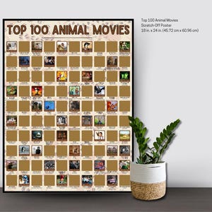 Top 100 Tierfilme Rubbelposter - Date Night Ideen - Ideen für Familienfilmabende - Beliebte Filme - Filmklassiker - Must-See Filme