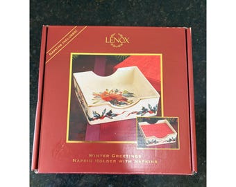 Lenox Winter Greetings Porcelain Napkin Holder with Napkins, NIB