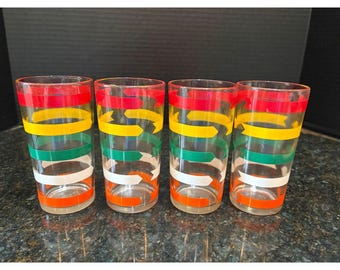 Bicchieri da succo vintage Anchor Hocking da 237 ml (8 once) con motivo Fiesta Stripe (4 pezzi)