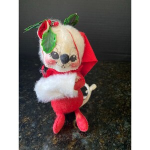 Annalee Mobilitee Christmas Mouse with Fur Muff and Santa Hat, 1969