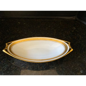 Pickard, goud-witte 4" brede ovale schaal, vintage