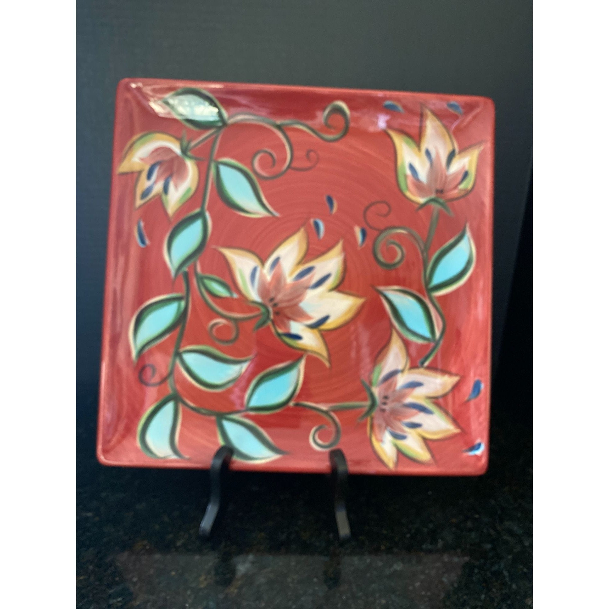 McKee社l／月桂樹柄のの中皿3枚セット　レア アメリカンヴィンテージ Southern Living at Home Gail Pittman Red Bountiful 13” Square