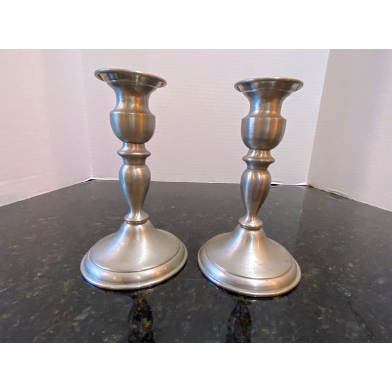 Leonard 6 1/2 Inch Weighted Pewter Candlesticks, Classic Design qty. 2