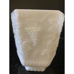 Fire King, Anchor Hocking Milk Glass 7&quot; Grape and Leaf Vase, Vintage