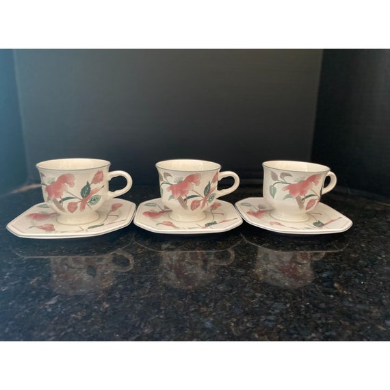 Mikasa Silk Flowers Cup and Saucers qty. 3 Sets Etsy