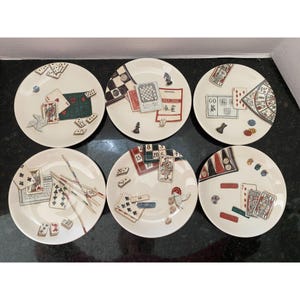 Faiencerie De Gien Jeux 7&quot; Canape Plates, Made in France (Qty. 6)
