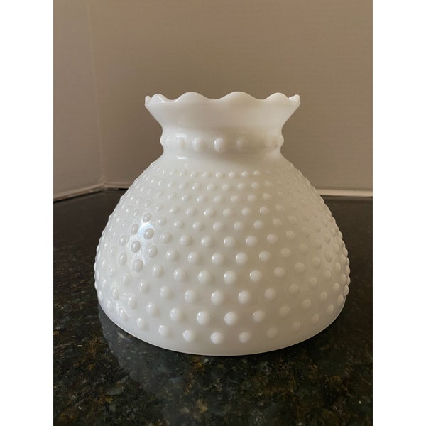 Vintage 6" High Milk Glass Hobnail Lamp Shade with Ruffle Top