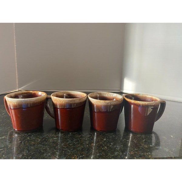 McCoy Pottery 3.5" Brown Drip Glaze Coffee Mugs, Vintage, (Qty. 4)