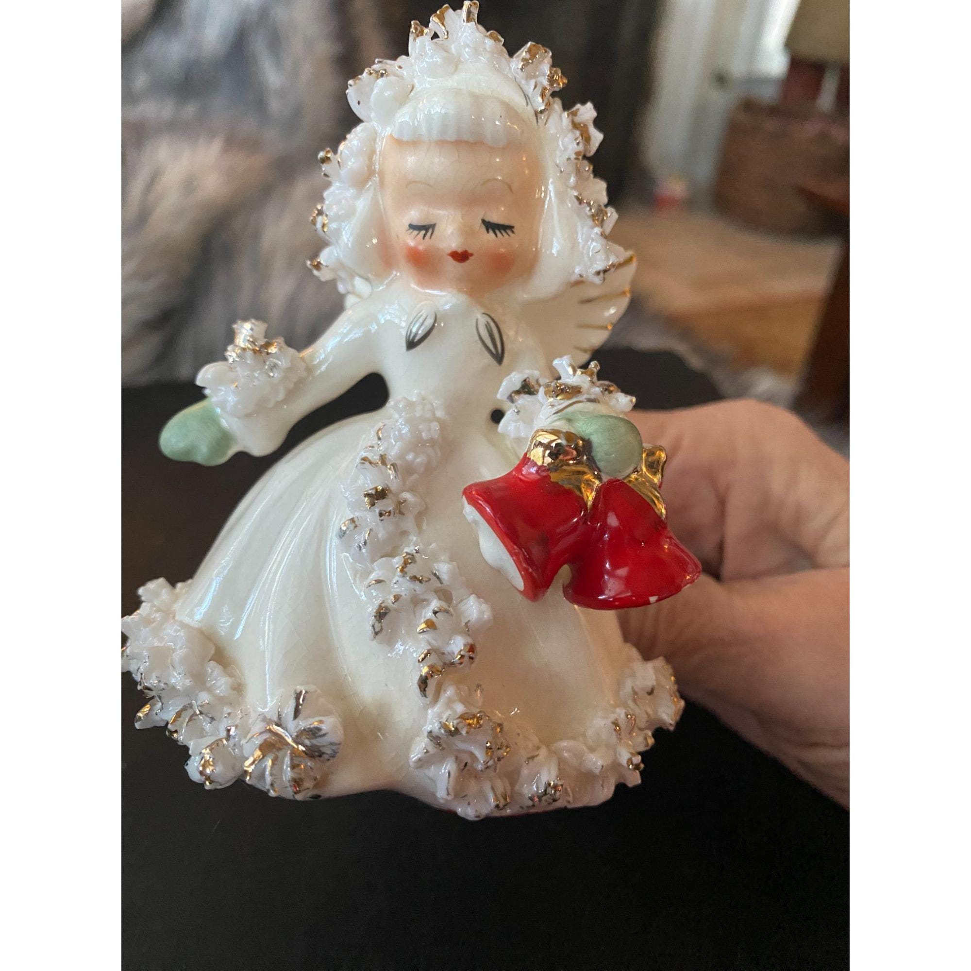Holt Howard Christmas Angel With Bells Candle Holder Figurine